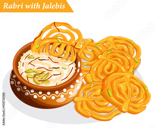 Matka Malai Rabdi with Jalebis - Traditional Indian Dessert Vector Art 