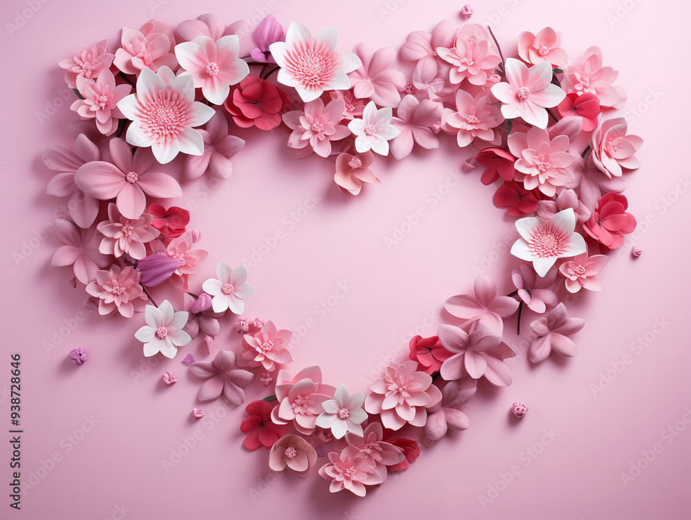 Pink flowers arranged in a circle on a white background. Pink flowers arranged in a circle on a white background.