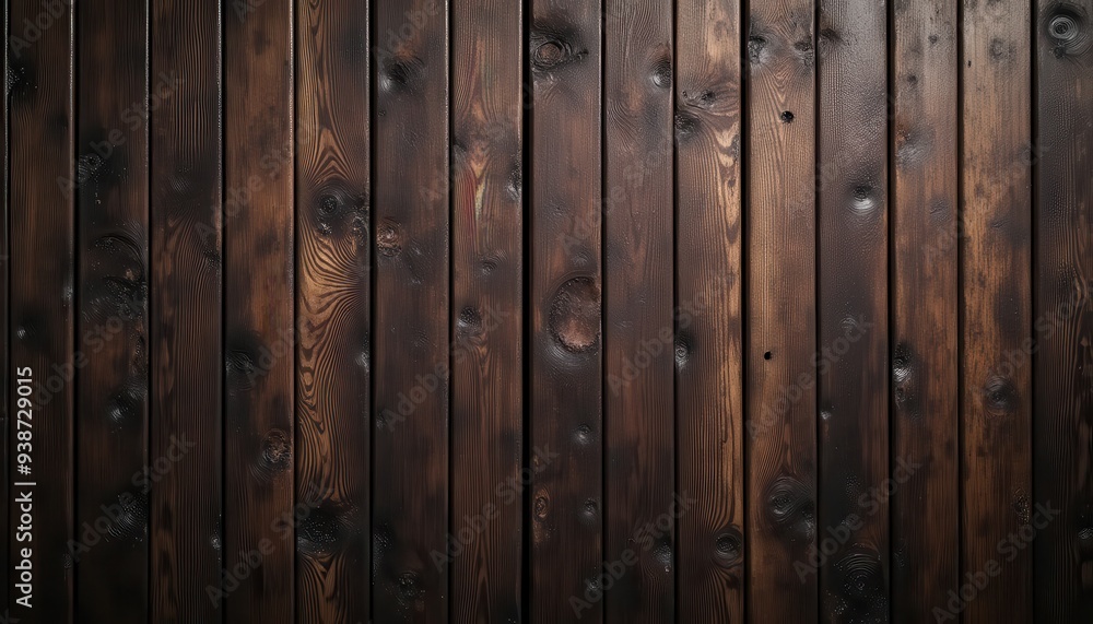Close-up of a dark wooden plank wall with visible knots and grain patterns, giving a rustic, textured appearance. Close-up of a dark wooden plank wall with visible knots and grain patterns, giving a rustic, textured appearance.
