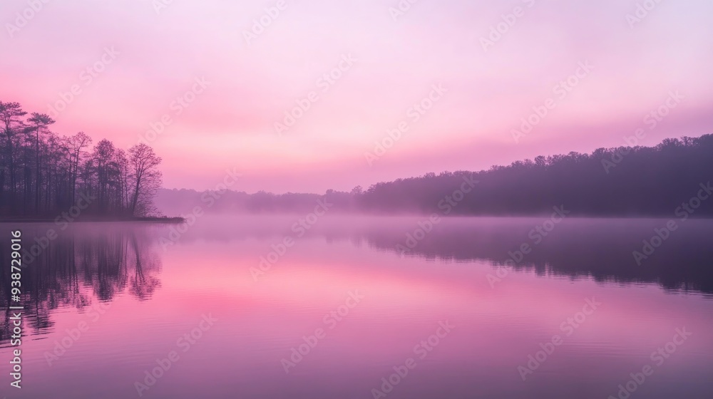 Pink sky at dawn over a tranquil lake, serene morning scene and peaceful nature retreat, calm and reflective water Pink sky at dawn over a tranquil lake, serene morning scene and peaceful nature retreat, calm and reflective water