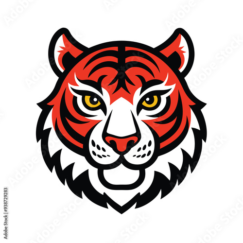 Detailed vector tiger head in Japanese tattoo style with bold lines and 3D perspective.