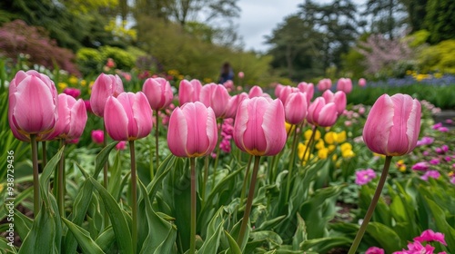 Pink tulips in full bloom in a lush garden, vibrant spring flowers and nature's beauty, colorful and peaceful outdoor scene