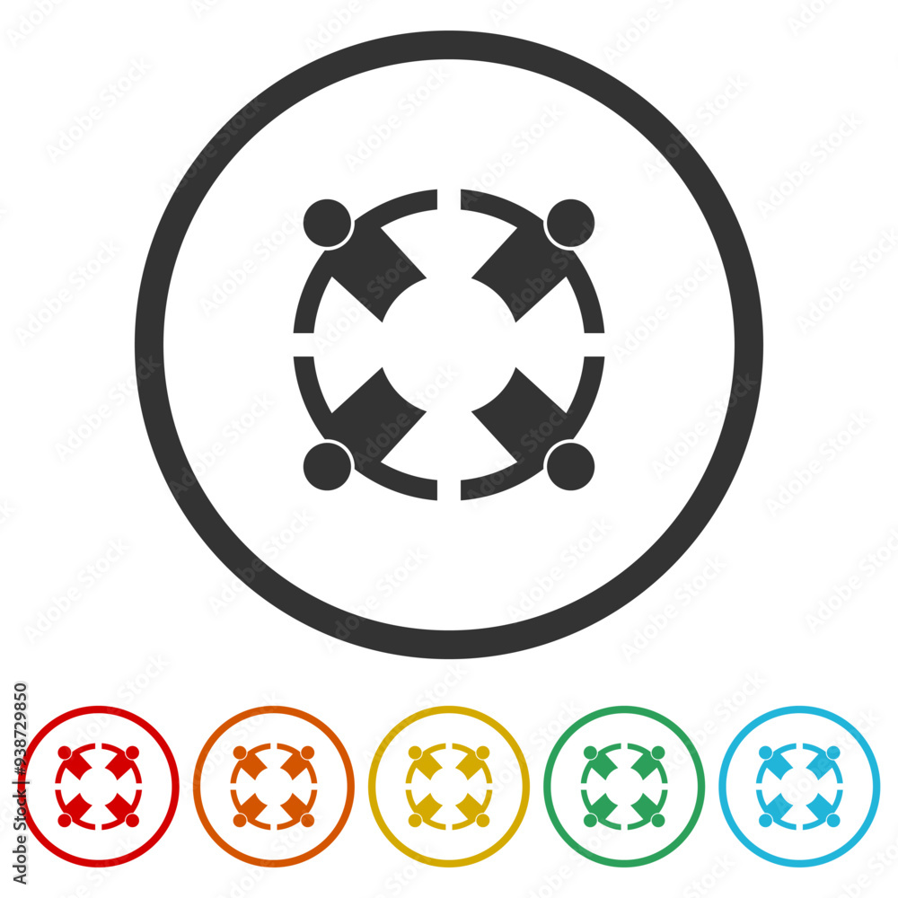 Group of people in a circle icon. Set icons in color circle buttons Group of people in a circle icon. Set icons in color circle buttons