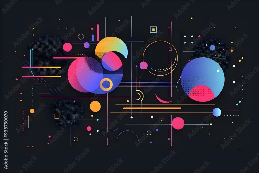 Abstract Geometric Shapes in Vibrant Colors on a Dark Background Abstract Geometric Shapes in Vibrant Colors on a Dark Background