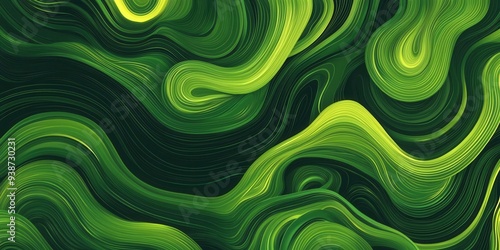 The organic green lines with fluid, abstract shapes, forming an elegant background pattern for a wallpaper illustration with a fresh, natural vibe