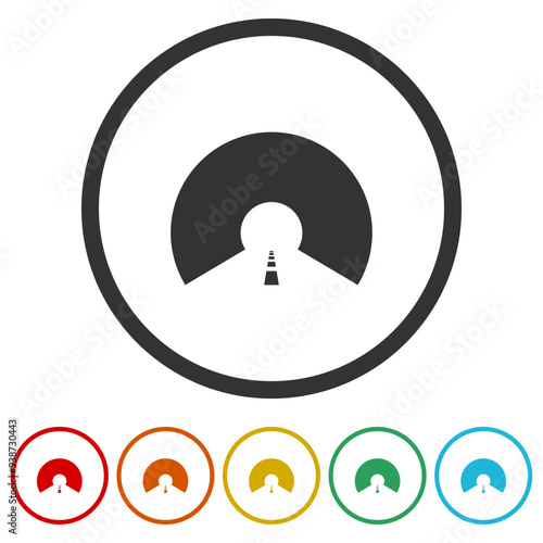 Tunnel road logo icon. Set icons in color circle buttons