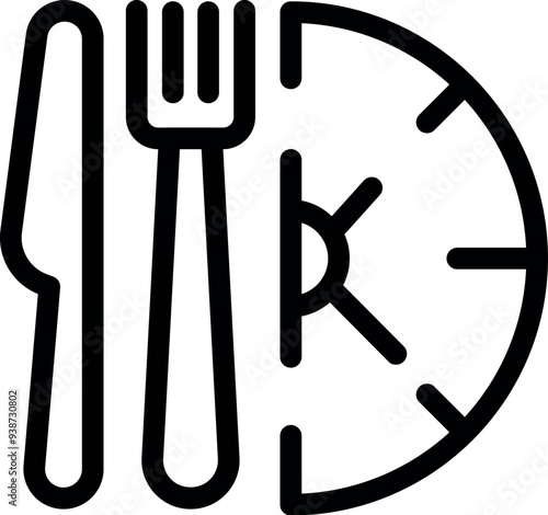 Simple bold line vector icon representing the concept of lunch time