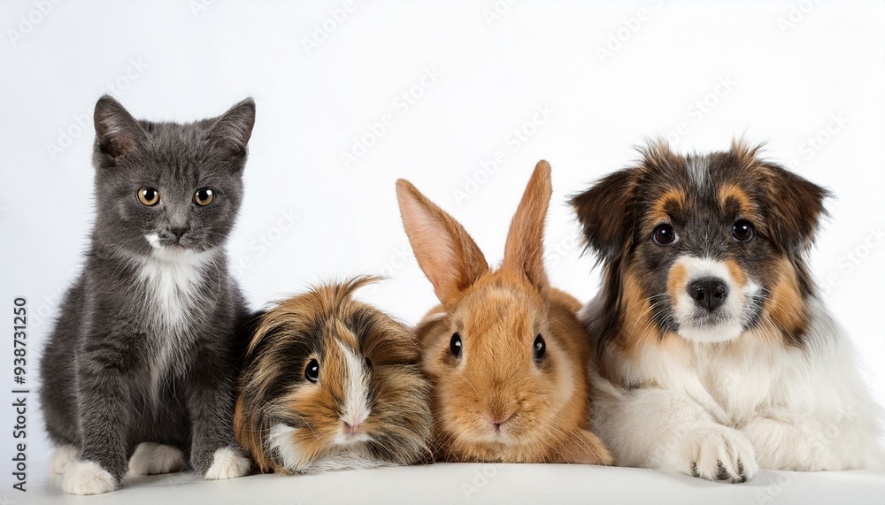 犬と猫とウサギとモルモットのポートレート(Group of dog and cat and rabbit and guinea pig portrait white background)
犬と猫とウサギとモルモットのポートレート(Group of dog and cat and rabbit and guinea pig portrait white background)