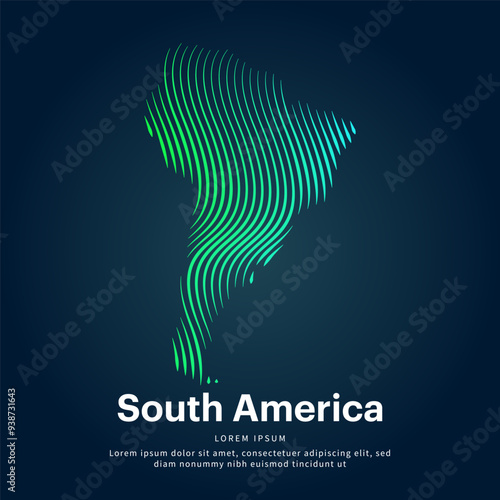simple logo map of South America Illustration in a linear style. Abstract line art South America map Logotype concept icon. Vector logo South America map color silhouette on a dark background. EPS 10