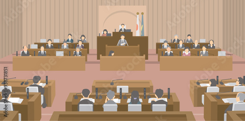 人物あり地方自治体本会議場風景