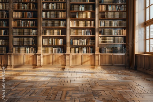Sunlit library with wooden shelves filled with books. Cozy ambiance for reading and academic pursuits.
