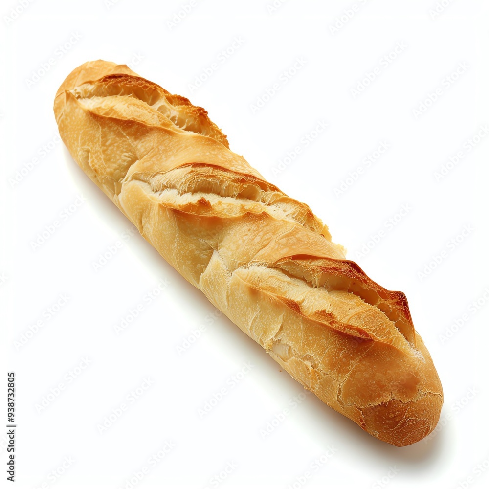 Freshly baked baguette with a golden brown crust, perfect for sandwiches or a side with meals, isolated on a white background. Freshly baked baguette with a golden brown crust, perfect for sandwiches or a side with meals, isolated on a white background.