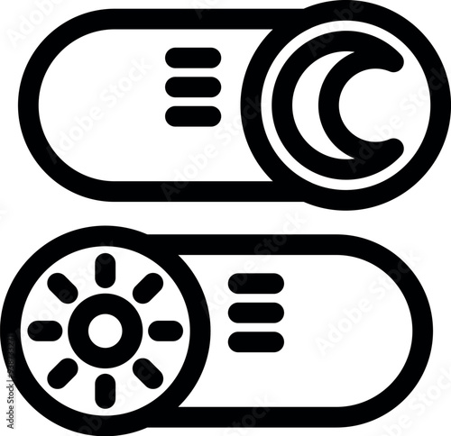 Simple black and white vector icon of a day night mode switcher for mobile apps