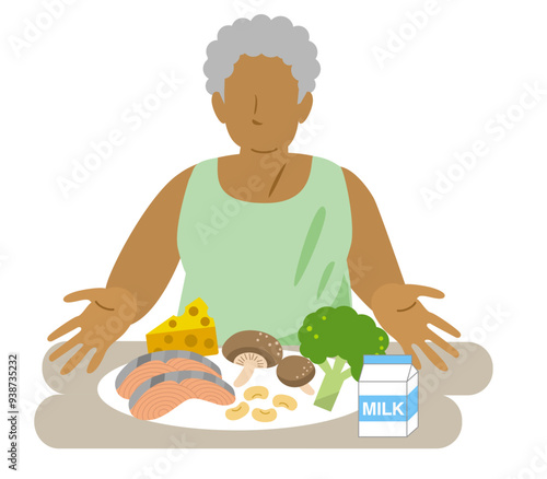 Elderly black women eating a balanced diet to prevent osteoporosis