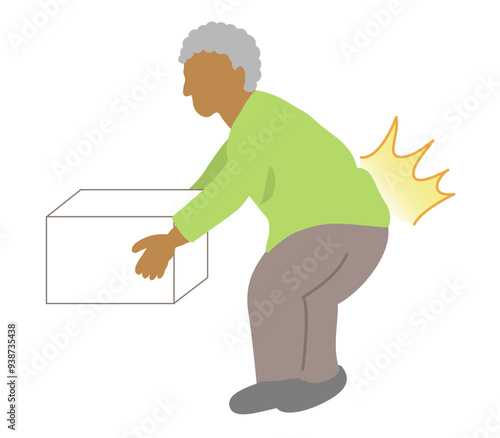 Elderly black  man with back pain from lifting heavy loads