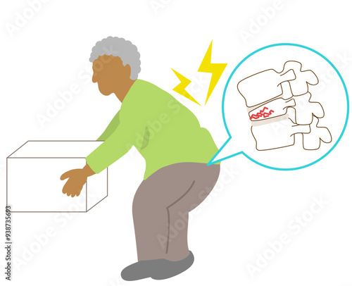 Elderly black man with back pain from lifting heavy loads