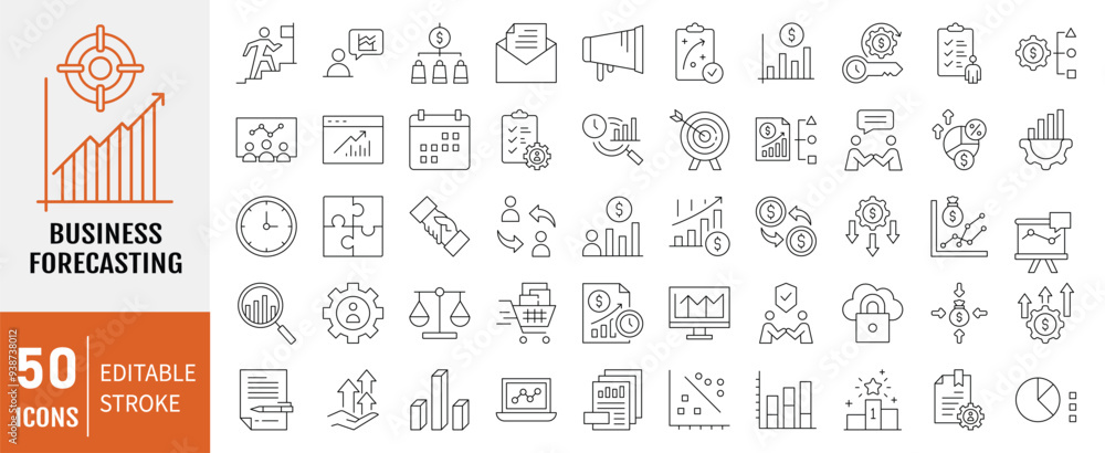 Business forecasting Line icon collection set. Containing prediction ...