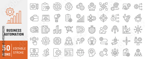 Business automation line icon collection set. Containing process, digital transformation, industry 4.0, productivity, technology, business icon. Vector illustration