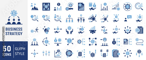 Business strategy set of web icons in flat style. Business solutions icons for web and mobile app. Simple flat vector illustration