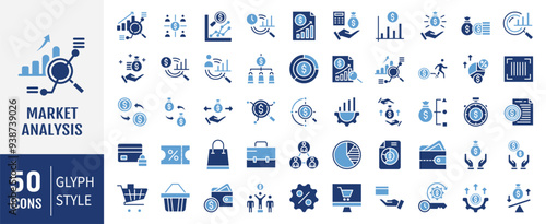 Market analysis icon collection set. Containing segmentation, trends, data, sales, analysis icon. Simple flat vector illustration