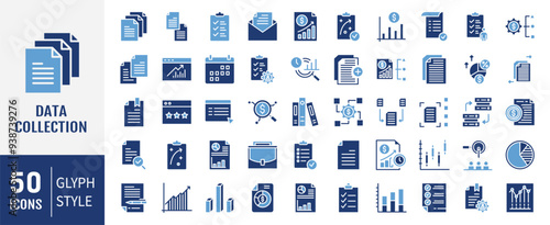 Data collection icon collection set. Containing gathering, acquisition, retrieval, sampling and more. Simple flat vector.