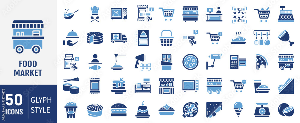 Food market icon collection set. Containing trolley, basket, grocery store, grocerant, consumer, food, vegetable, meal icon. Simple flat vector. Food market icon collection set. Containing trolley, basket, grocery store, grocerant, consumer, food, vegetable, meal icon. Simple flat vector.
