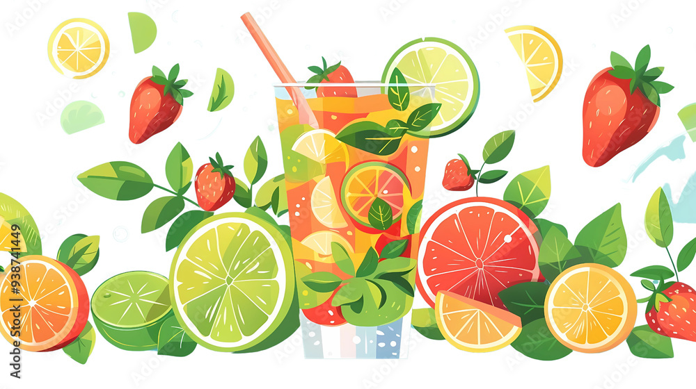 Set of multicolored summer drinks, Mojito, lemonade, berry, strawberry lemonade or cocktail with iced, tansparent background, png file, Generative AI illustrations. Set of multicolored summer drinks, Mojito, lemonade, berry, strawberry lemonade or cocktail with iced, tansparent background, png file, Generative AI illustrations.