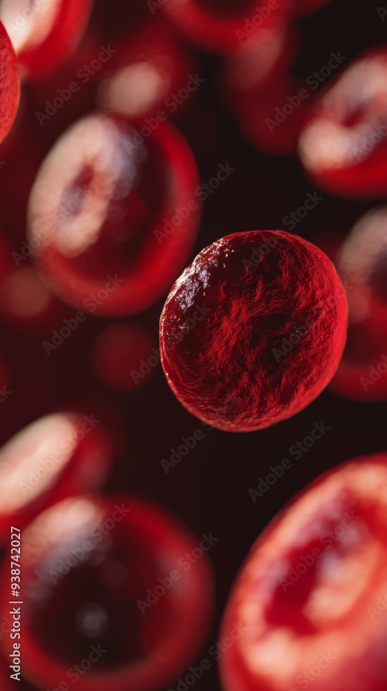 An artistic representation of red blood cells flowing through a blood vessel with a mix of healthy and deformed cells The image captures the dynamic motion of the cells with some in sharp focus and ot An artistic representation of red blood cells flowing through a blood vessel with a mix of healthy and deformed cells The image captures the dynamic motion of the cells with some in sharp focus and ot