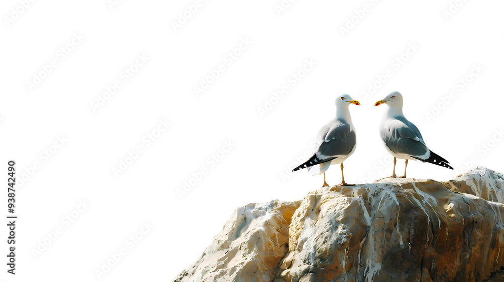 A seagulls standing on a rock in the open sea, transparent background, png file, Generative AI illustrations. A seagulls standing on a rock in the open sea, transparent background, png file, Generative AI illustrations.