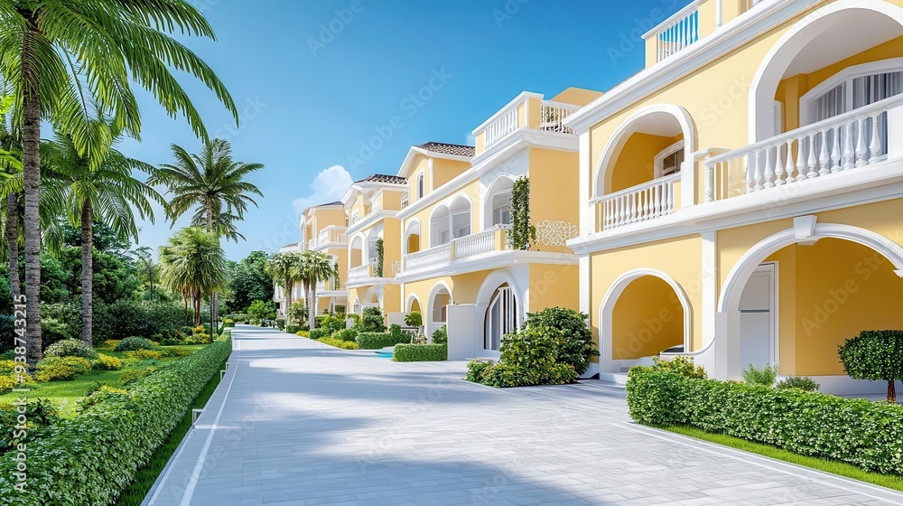 Naklejka premium Luxurious mansion flat design side view affluence theme 3D render Split-complementary color scheme
