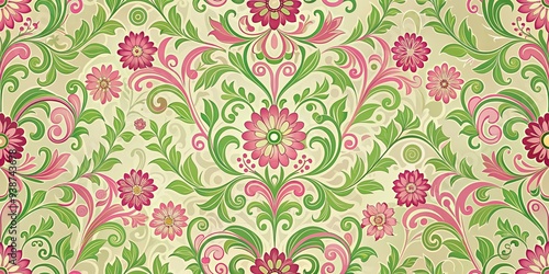 Swirly floral retro wallpaper in shades of pink and green , vintage, floral, retro, pattern, background, design, decoration