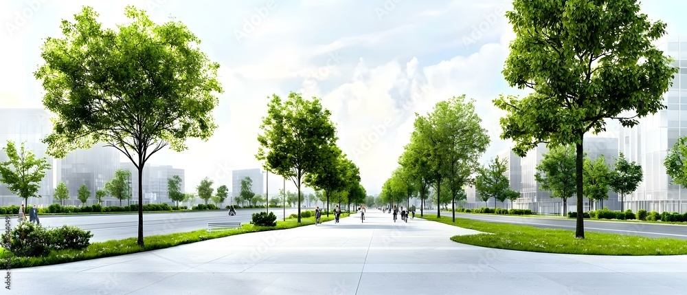 A serene urban landscape featuring tree-lined avenues under a bright sky, perfect for illustrating nature and city harmony. A serene urban landscape featuring tree-lined avenues under a bright sky, perfect for illustrating nature and city harmony.