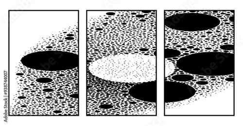 Set of 3 Abstract black and white pattern. For use in graphics. Minimalist illustration for printing on wall decorations