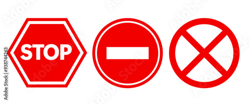 Red Stop and Limit Traffic Sign icon set, Do not Signal Vector round symbol for transportation, Isolate Graphic elements, Vector stock (Editable)
