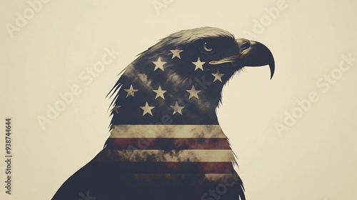 An American Bald Eagle Silhouetted with the American Flag