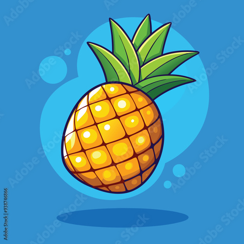 Pineapple fruit with green leaves vector illustration isolated on white background