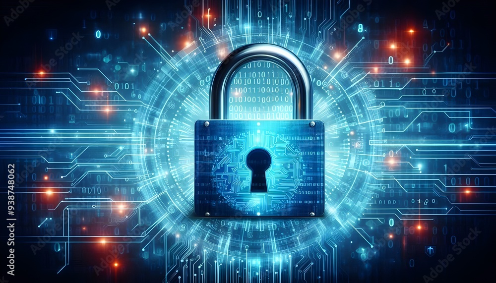 digital padlock on abstract cyber security technology blue background with binary code digital padlock on abstract cyber security technology blue background with binary code