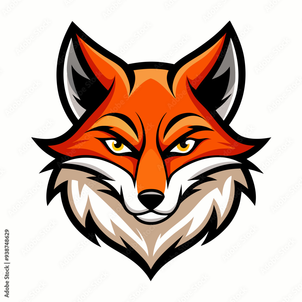 Modern Fox Head Logo Bold Black & White Silhouette with Orange Accents art vector illustration Modern Fox Head Logo Bold Black & White Silhouette with Orange Accents art vector illustration
