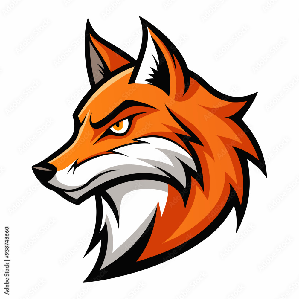 Modern Fox Head Logo Bold Black & White Silhouette with Orange Accents art vector illustration Modern Fox Head Logo Bold Black & White Silhouette with Orange Accents art vector illustration