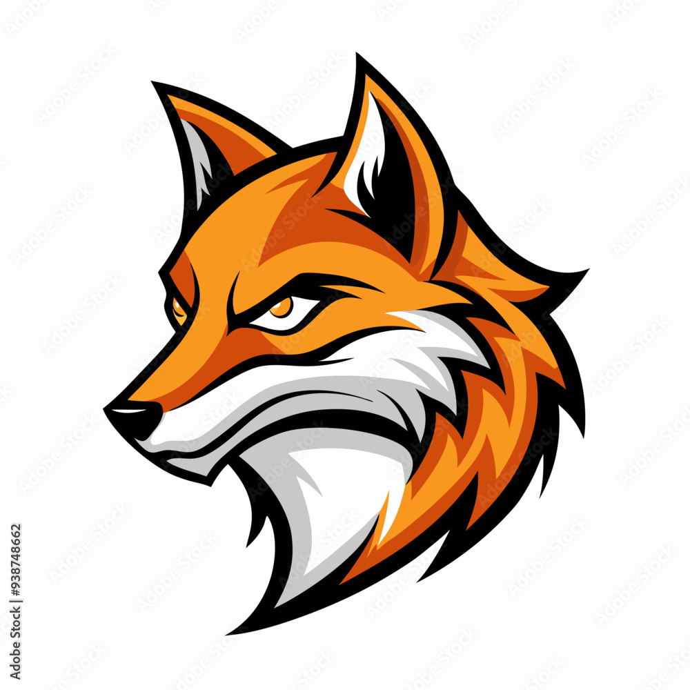 Modern Fox Head Logo Bold Black & White Silhouette with Orange Accents art vector illustration Modern Fox Head Logo Bold Black & White Silhouette with Orange Accents art vector illustration