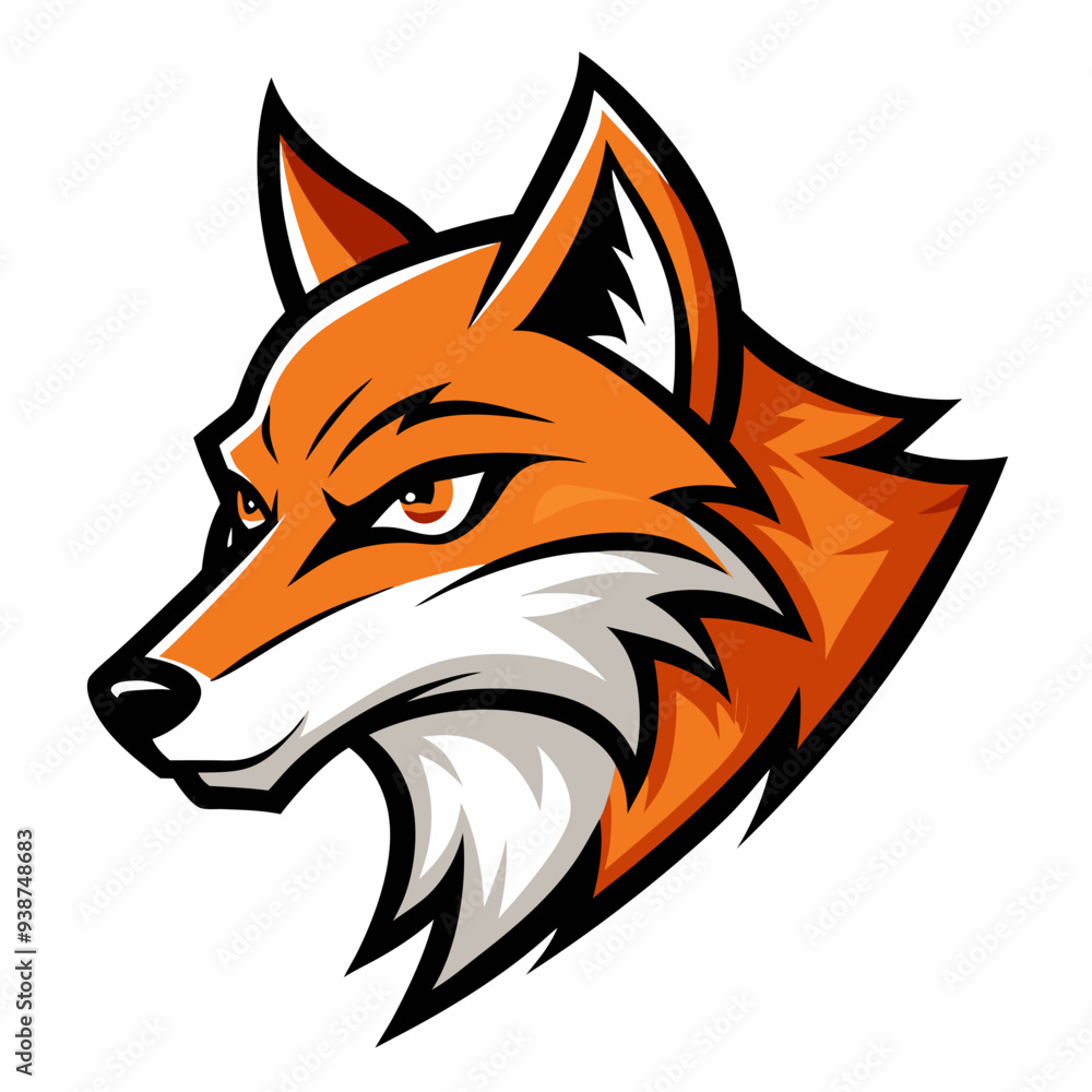 Modern Fox Head Logo Bold Black & White Silhouette with Orange Accents art vector illustration Modern Fox Head Logo Bold Black & White Silhouette with Orange Accents art vector illustration