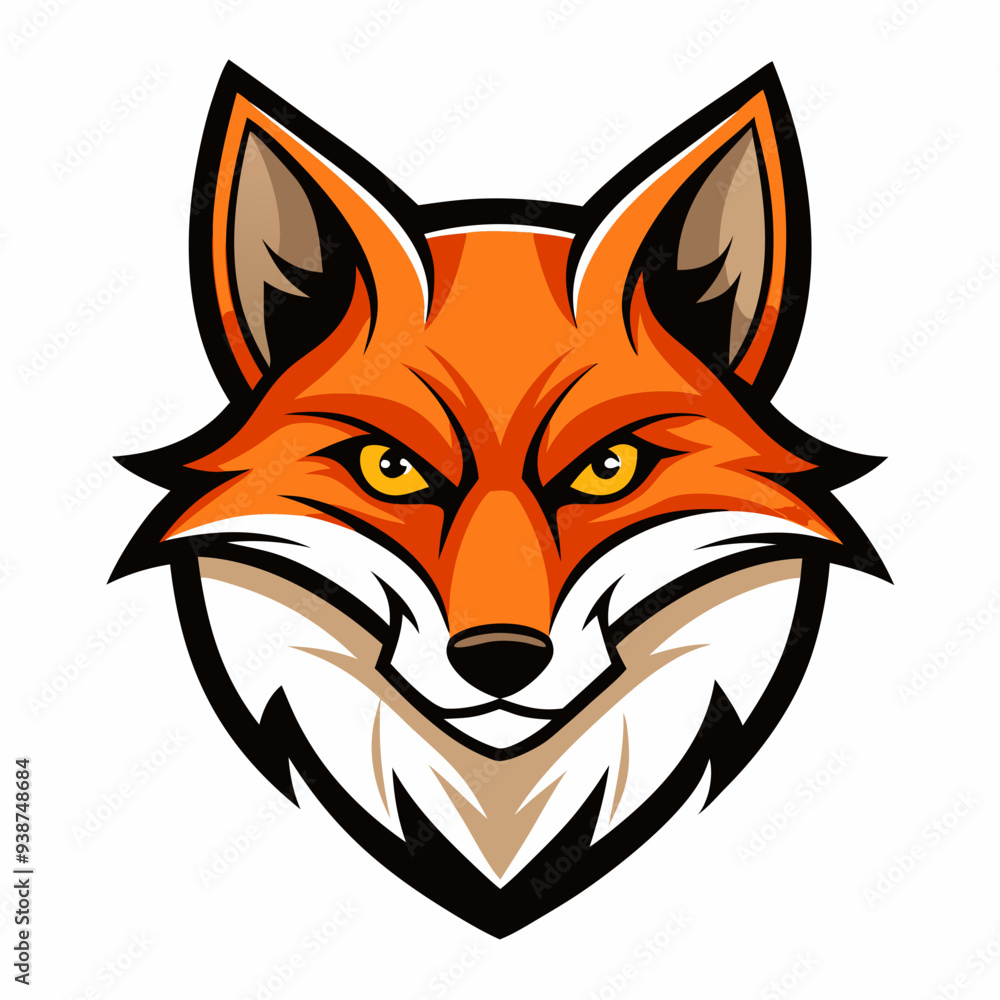 Obraz premium Modern Fox Head Logo Bold Black & White Silhouette with Orange Accents art vector illustration