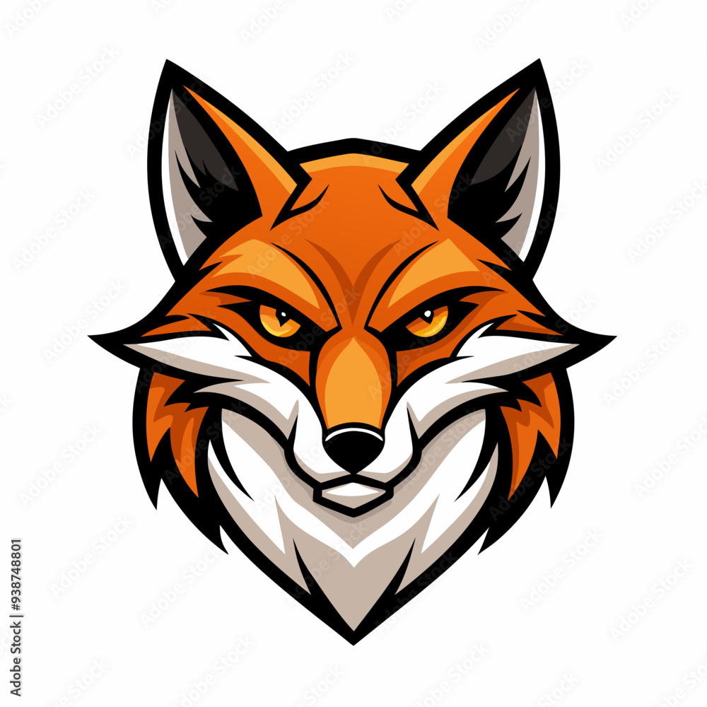 Obraz premium Modern Fox Head Logo Bold Black & White Silhouette with Orange Accents art vector illustration