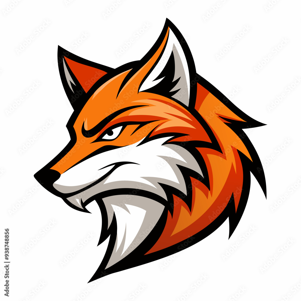 Modern Fox Head Logo Bold Black & White Silhouette with Orange Accents art vector illustration Modern Fox Head Logo Bold Black & White Silhouette with Orange Accents art vector illustration