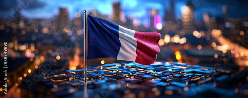 A 3D French flag with soft lighting, symbolizing national pride and unity. photo