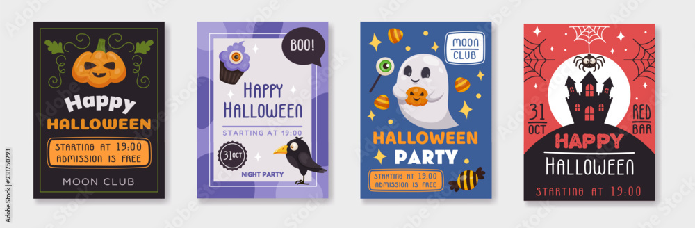 Halloween poster. Ghost hold candy illustration, pumpkin and castle party cartoon decoration, template creative flyer. Cute childish characters. Invitation holiday celebration. Vector magic tidy event Halloween poster. Ghost hold candy illustration, pumpkin and castle party cartoon decoration, template creative flyer. Cute childish characters. Invitation holiday celebration. Vector magic tidy event