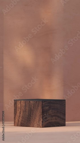 3D Render Vertical Video of Product Display Platform with Tree Shadow on Back Wall