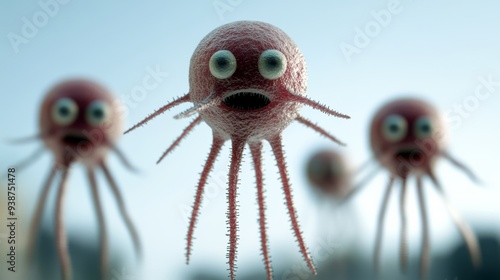 A highresolution image of a single bacteriophage virus depicted as a complex mechanicallooking structure with a head tail and fibers The bacteriophage is shown attaching to a bacterium cell highlighti photo