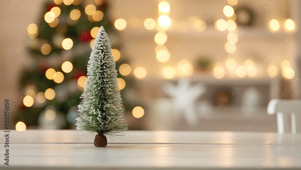 Christmas tree on a table in a blurry background