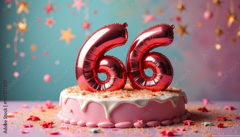 Number 66th Birthday Balloon Celebration Cake, Adorned with Sparkling ...